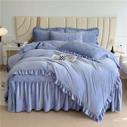 十个点家纺 2024新款牛奶绒床裙四件套-欣雅 欣雅浅宝蓝