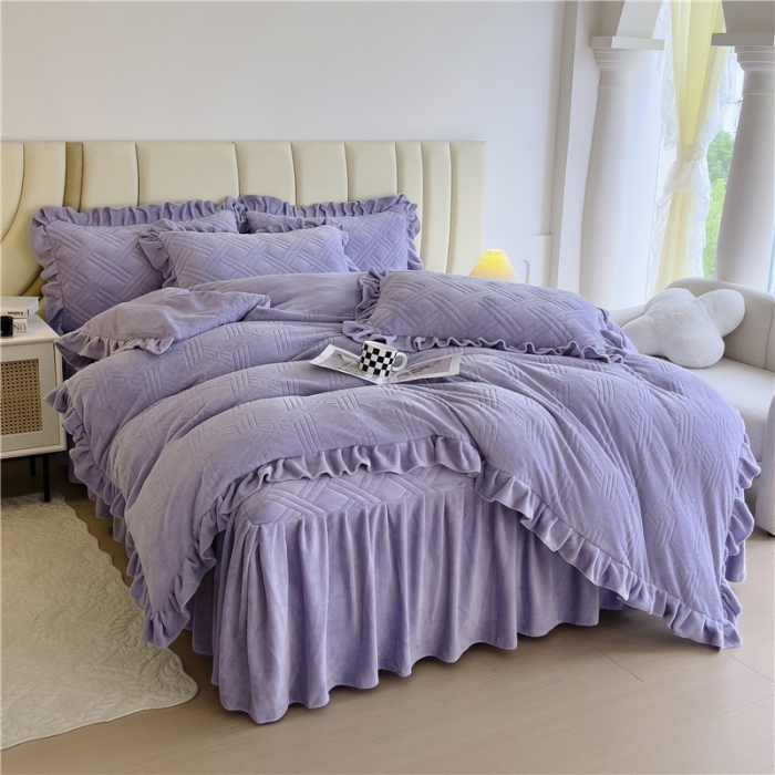 91家纺网 家纺一手货源 找家纺 十个点家纺 2024新款牛奶绒床裙四件套-欣雅 欣雅-香芋紫