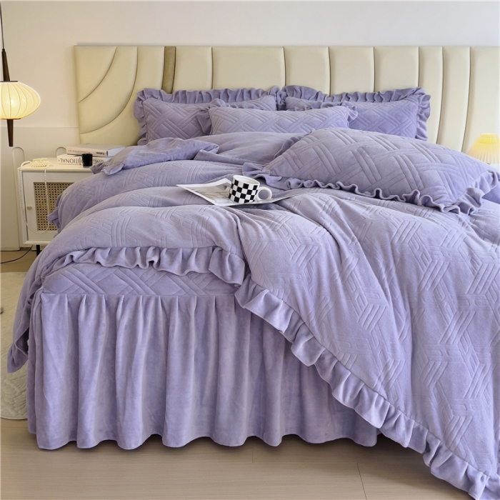 91家纺网 家纺一手货源 找家纺 十个点家纺 2024新款牛奶绒床裙四件套-欣雅 欣雅-香芋紫