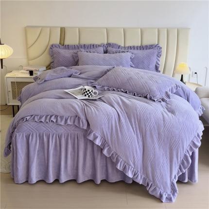 十个点家纺 2024新款牛奶绒床裙四件套-欣雅 欣雅-香芋紫