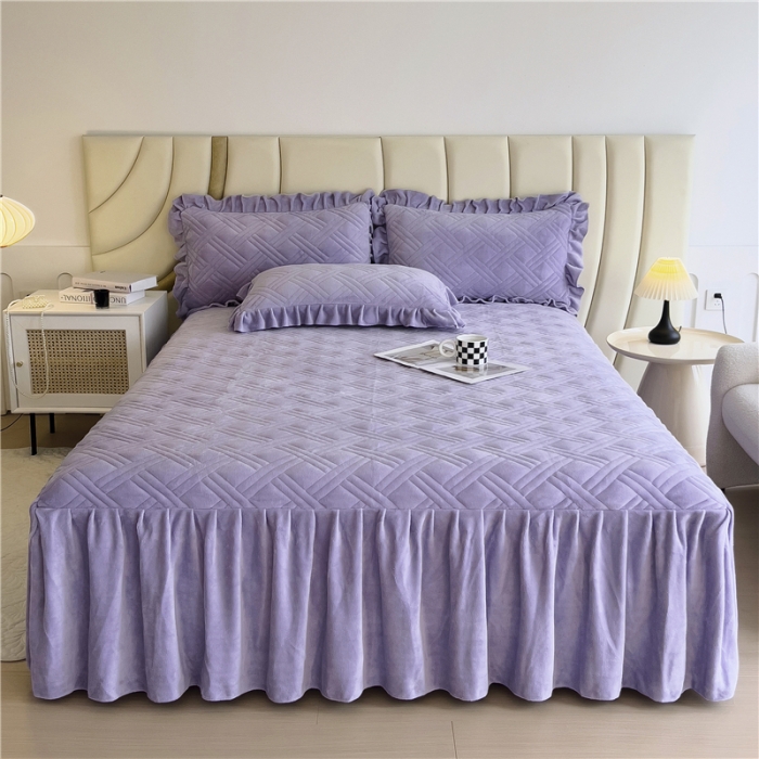 91家纺网 家纺一手货源 找家纺 十个点家纺 2024新款牛奶绒床裙四件套-欣雅 欣雅-香芋紫