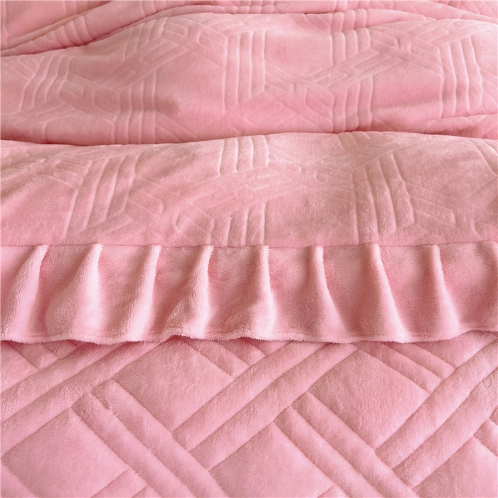 91家纺网 家纺一手货源 找家纺 十个点家纺 2024新款牛奶绒床裙四件套-欣雅 欣雅胭脂粉