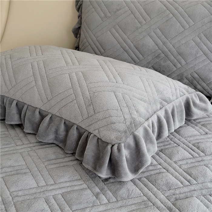 91家纺网 家纺一手货源 找家纺 十个点家纺 2024新款牛奶绒单床裙-欣雅 奶油灰