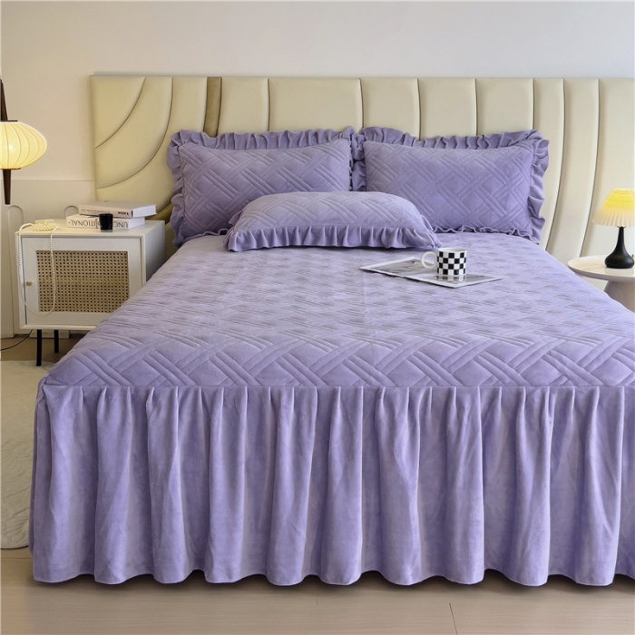 91家纺网 家纺一手货源 找家纺 十个点家纺 2024新款牛奶绒单床裙-欣雅 香芋紫