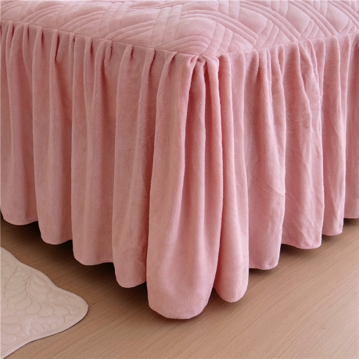 91家纺网 家纺一手货源 找家纺 十个点家纺 2024新款牛奶绒单床裙-欣雅 胭脂粉