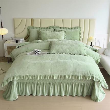 91家纺网 家纺一手货源 找家纺 十个点家纺 2024新款牛奶绒欣雅床盖四件套 欣雅-奶油绿