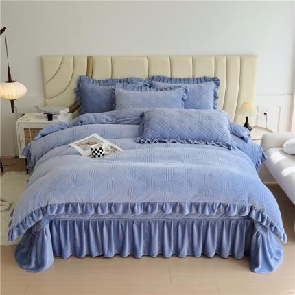 91家纺网 家纺一手货源 找家纺 十个点家纺 2024新款牛奶绒欣雅床盖四件套 欣雅-浅宝蓝