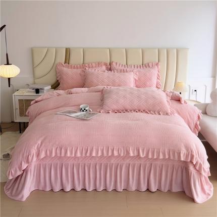 91家纺网 家纺一手货源 找家纺 十个点家纺 2024新款牛奶绒欣雅床盖四件套 欣雅-胭脂粉