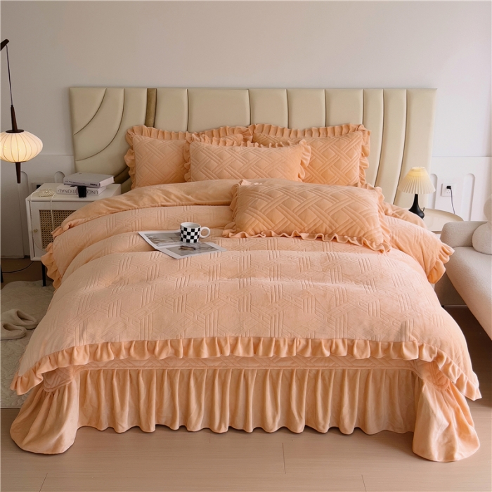 91家纺网 家纺一手货源 找家纺 十个点家纺 2024新款牛奶绒欣雅床盖四件套 欣雅-金驼色