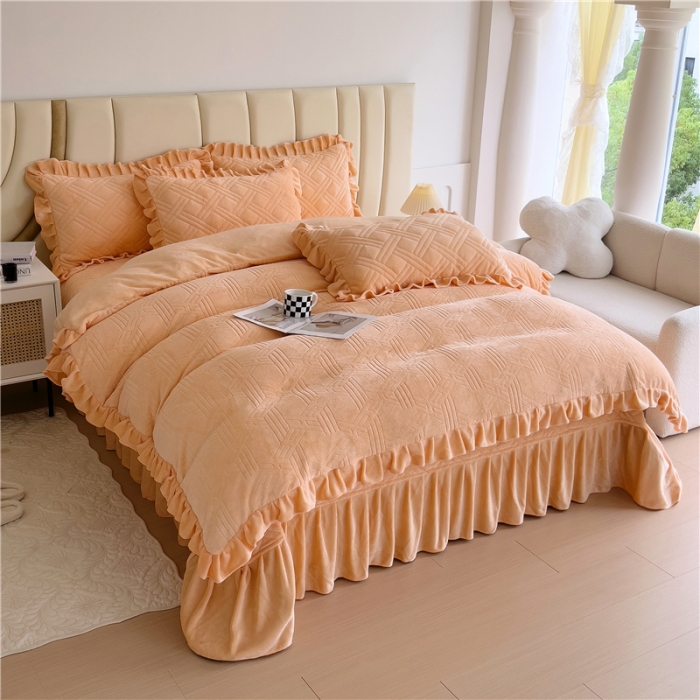 91家纺网 家纺一手货源 找家纺 十个点家纺 2024新款牛奶绒欣雅床盖四件套 欣雅-金驼色