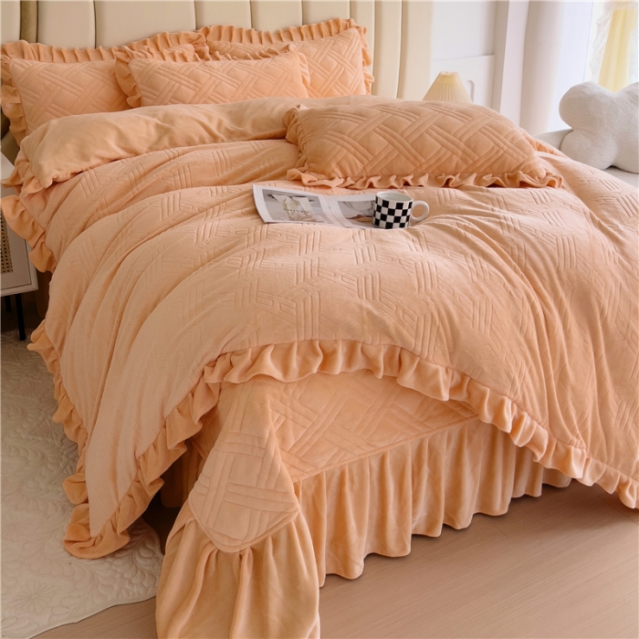 91家纺网 家纺一手货源 找家纺 十个点家纺 2024新款牛奶绒欣雅床盖四件套 欣雅-金驼色