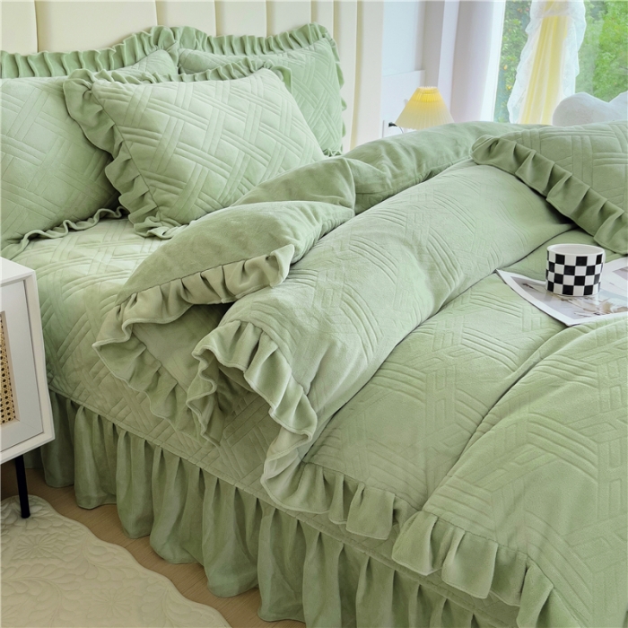 91家纺网 家纺一手货源 找家纺 十个点家纺 2024新款牛奶绒欣雅床盖四件套 欣雅-奶油绿