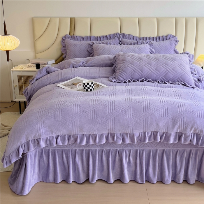 91家纺网 家纺一手货源 找家纺 十个点家纺 2024新款牛奶绒欣雅床盖四件套 欣雅-香芋紫