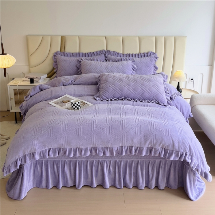 91家纺网 家纺一手货源 找家纺 十个点家纺 2024新款牛奶绒欣雅床盖四件套 欣雅-香芋紫