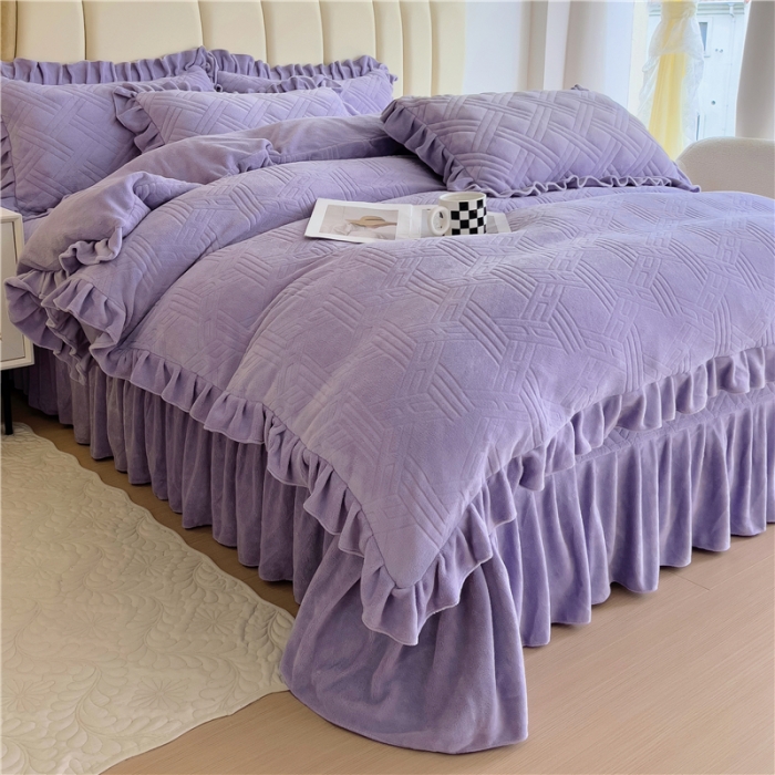 91家纺网 家纺一手货源 找家纺 十个点家纺 2024新款牛奶绒欣雅床盖四件套 欣雅-香芋紫