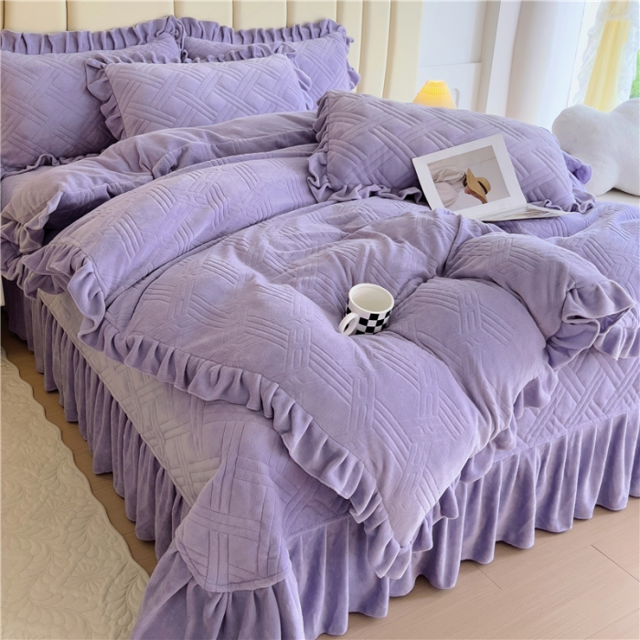 91家纺网 家纺一手货源 找家纺 十个点家纺 2024新款牛奶绒欣雅床盖四件套 欣雅-香芋紫