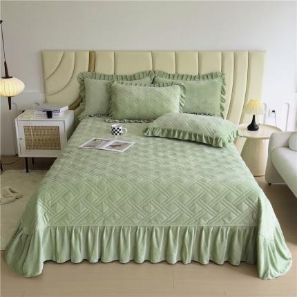 91家纺网 家纺一手货源 找家纺 十个点家纺 2024新款牛奶绒欣雅系列单床盖 欣雅-奶油绿