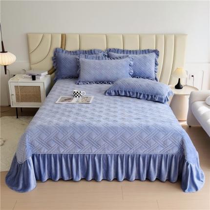 91家纺网 家纺一手货源 找家纺 十个点家纺 2024新款牛奶绒欣雅系列单床盖 欣雅-浅宝蓝