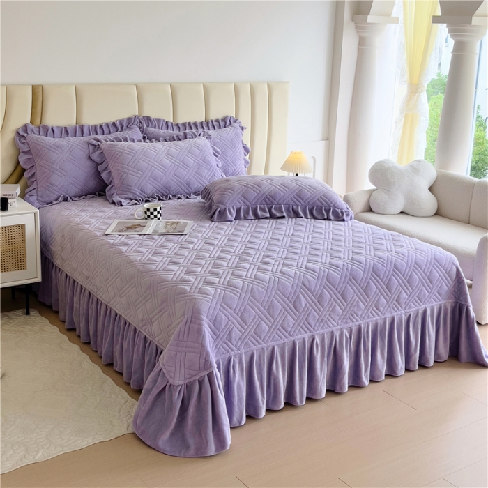 91家纺网 家纺一手货源 找家纺 十个点家纺 2024新款牛奶绒欣雅系列单床盖 欣雅-香芋紫