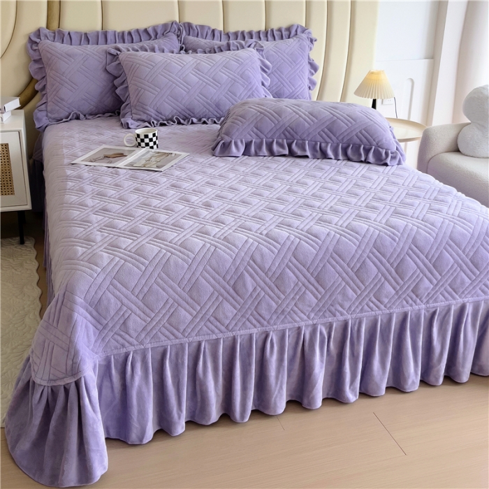 91家纺网 家纺一手货源 找家纺 十个点家纺 2024新款牛奶绒欣雅系列单床盖 欣雅-香芋紫