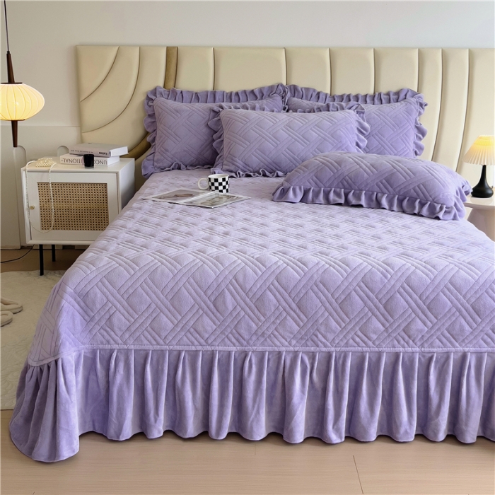 91家纺网 家纺一手货源 找家纺 十个点家纺 2024新款牛奶绒欣雅系列单床盖 欣雅-香芋紫