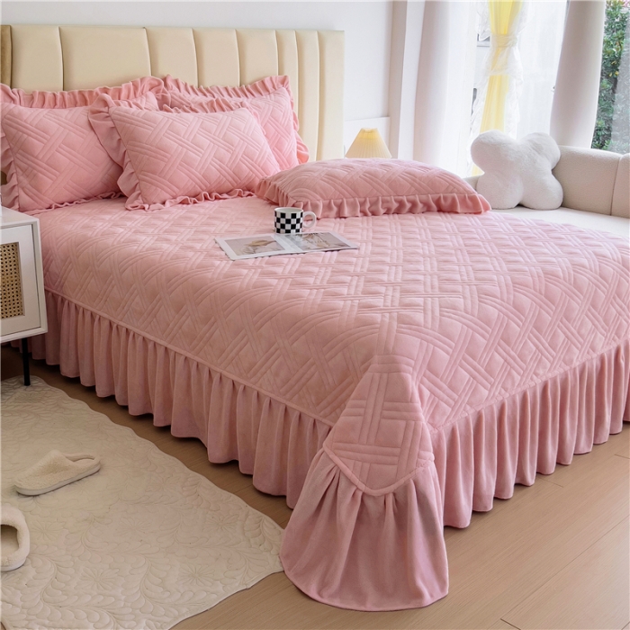 91家纺网 家纺一手货源 找家纺 十个点家纺 2024新款牛奶绒欣雅系列单床盖 欣雅-胭脂粉