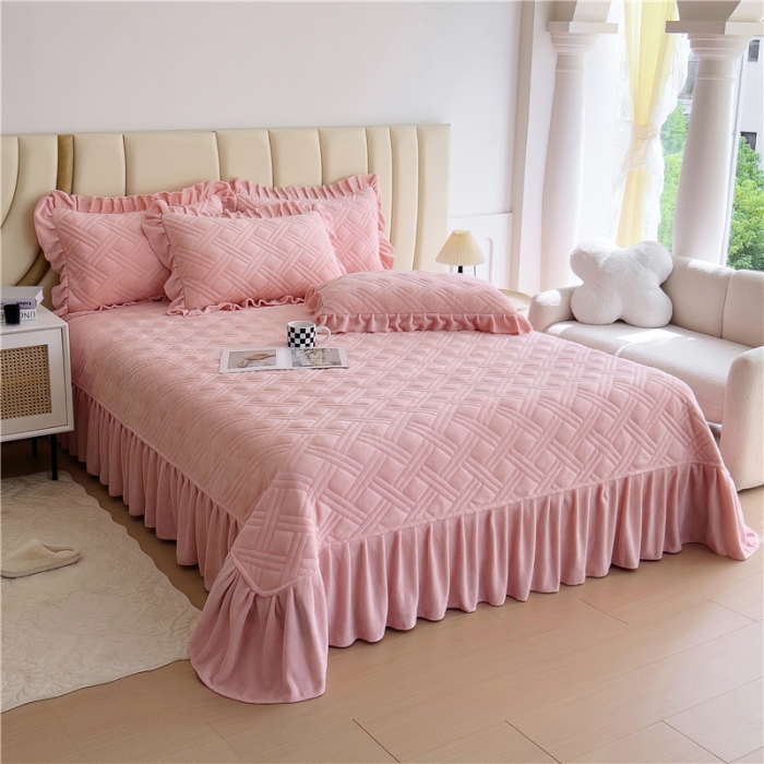 91家纺网 家纺一手货源 找家纺 十个点家纺 2024新款牛奶绒欣雅系列单床盖 欣雅-胭脂粉