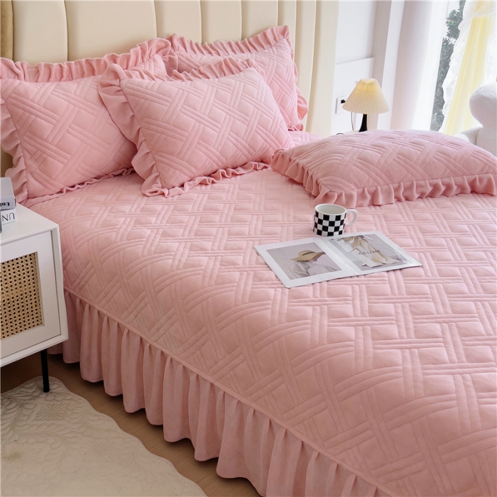 91家纺网 家纺一手货源 找家纺 十个点家纺 2024新款牛奶绒欣雅系列单床盖 欣雅-胭脂粉