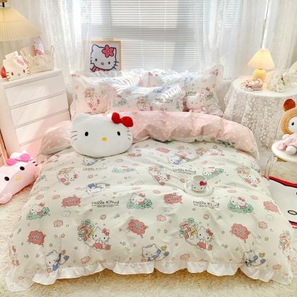91家纺网 家纺一手货源 找家纺 朵希曼 2026新款全棉花边Kitty系列四件套 花边款-甜心凯蒂