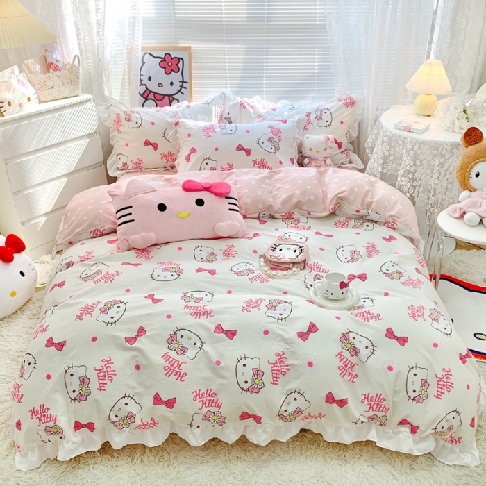 91家纺网 家纺一手货源 找家纺 （总）朵希曼 2026新款全棉花边Kitty系列四件套