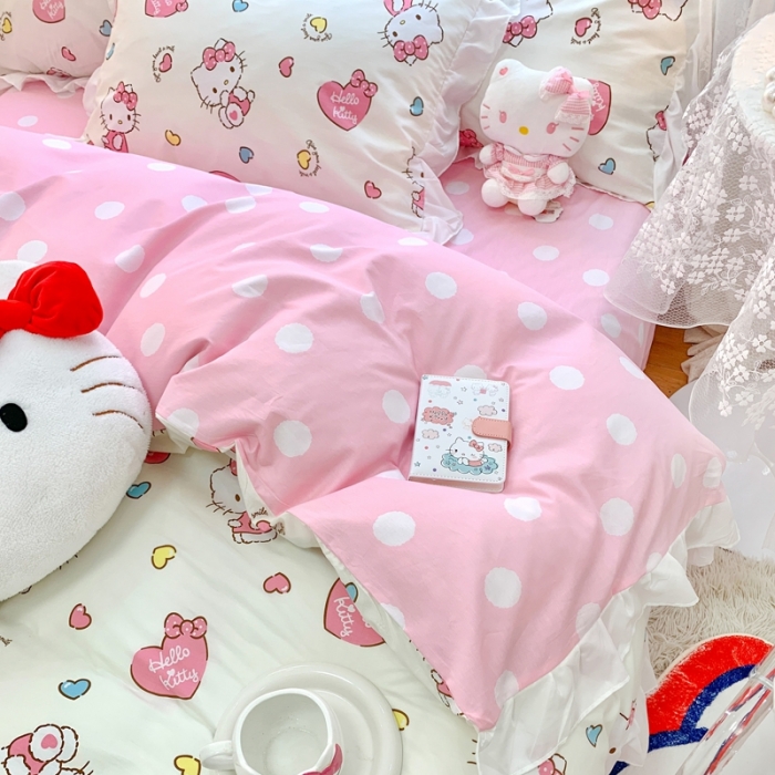 91家纺网 家纺一手货源 找家纺 朵希曼 2026新款全棉花边Kitty系列四件套 花边款-公主凯蒂