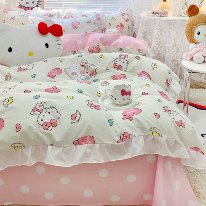 91家纺网 家纺一手货源 找家纺 朵希曼 2026新款全棉花边Kitty系列四件套 花边款-公主凯蒂