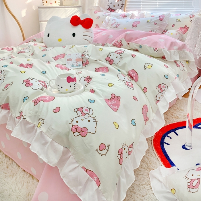 91家纺网 家纺一手货源 找家纺 朵希曼 2026新款全棉花边Kitty系列四件套 花边款-公主凯蒂