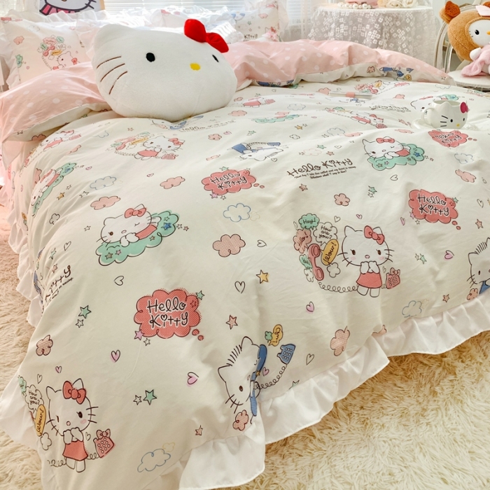 91家纺网 家纺一手货源 找家纺 朵希曼 2026新款全棉花边Kitty系列四件套 花边款-甜心凯蒂