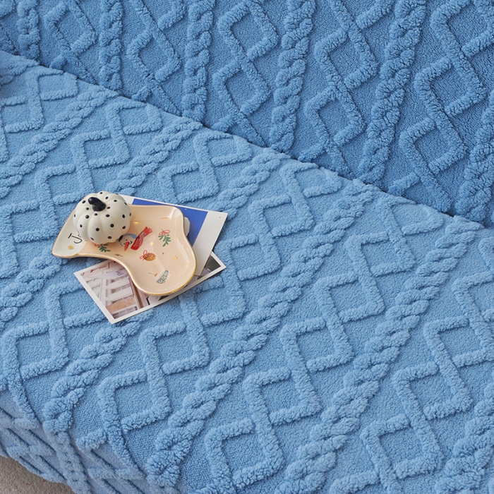 91家纺网 家纺一手货源 找家纺 启博家纺 2023新款简约提花绒无扶手沙发套 天蓝