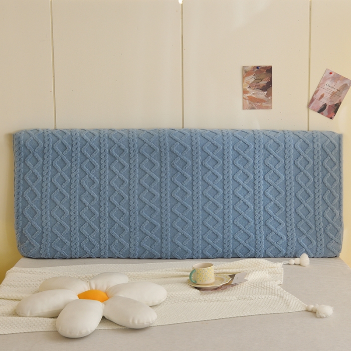 91家纺网 家纺一手货源 找家纺 启博家纺 2023新款简约提花绒床头罩 天蓝