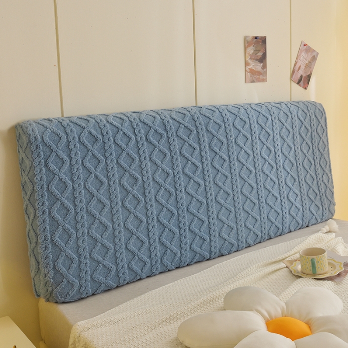 91家纺网 家纺一手货源 找家纺 启博家纺 2023新款简约提花绒床头罩 天蓝