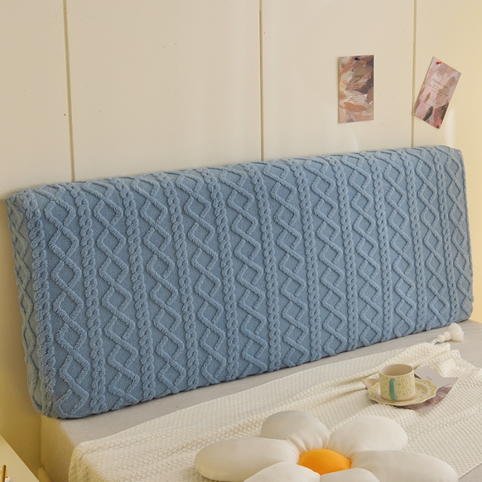 91家纺网 家纺一手货源 找家纺 启博家纺 2023新款简约提花绒床头罩 天蓝