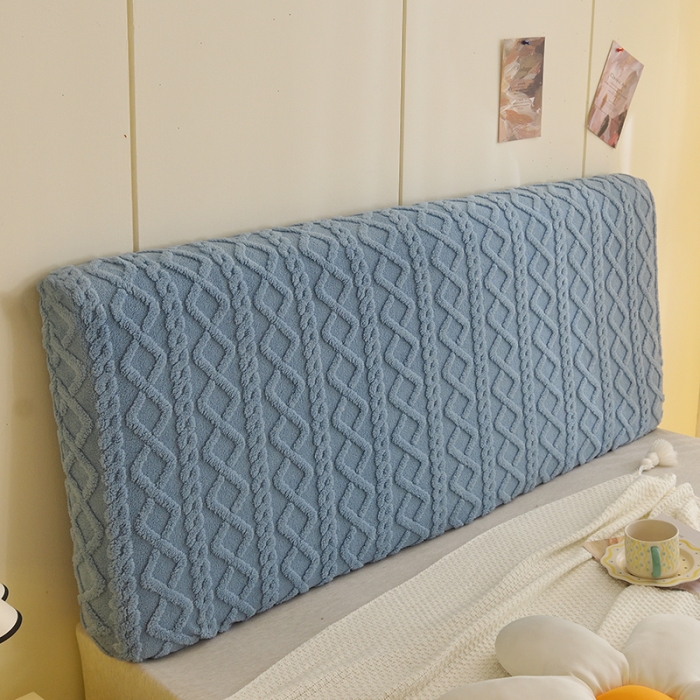 91家纺网 家纺一手货源 找家纺 启博家纺 2023新款简约提花绒床头罩 天蓝