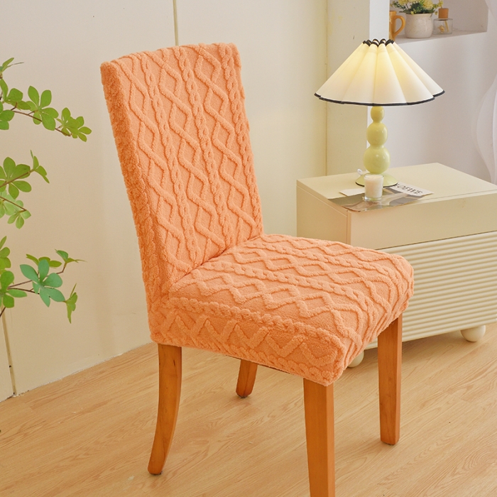 91家纺网 家纺一手货源 找家纺 启博家纺 2023新款保暖简约提花绒椅子套 活力橙