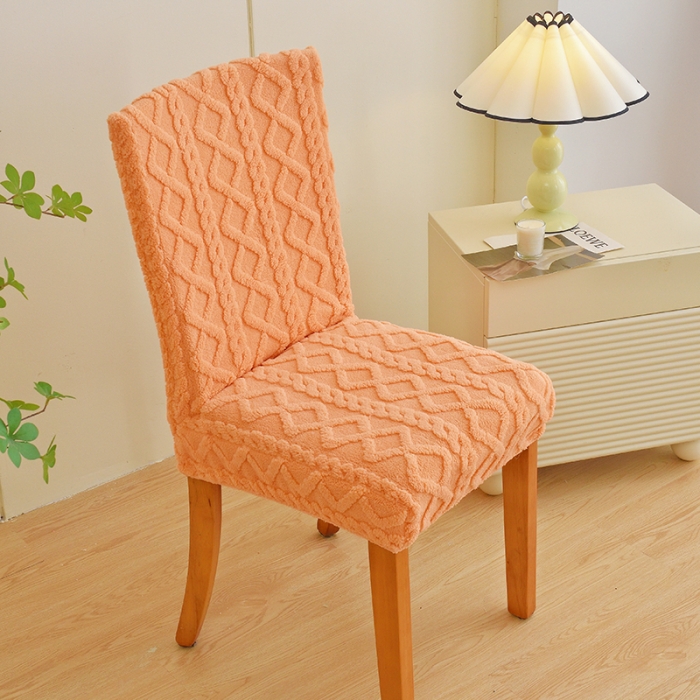 91家纺网 家纺一手货源 找家纺 启博家纺 2023新款保暖简约提花绒椅子套 活力橙