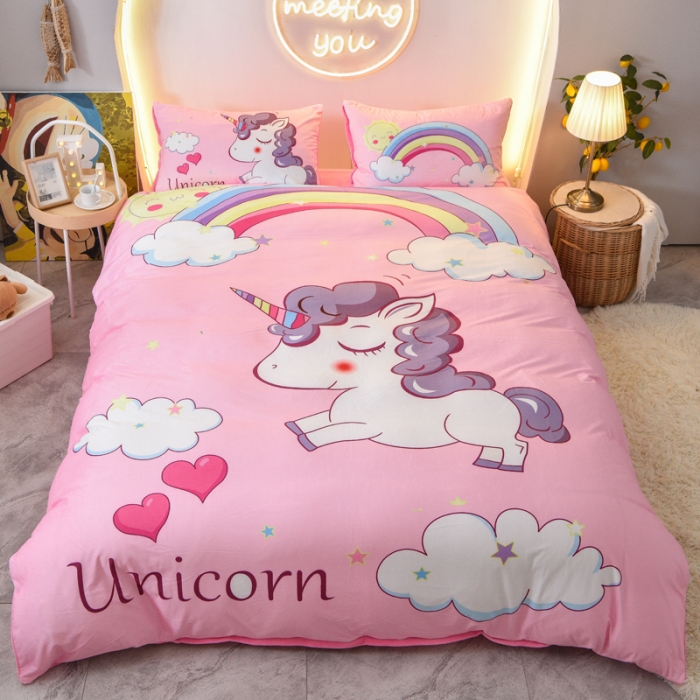 91家纺网 家纺一手货源 找家纺 ds生活馆2025新款大版卡通水晶牛奶珊瑚绒单被套三四件套 彩虹小马