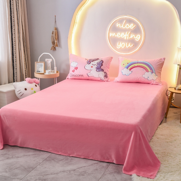 91家纺网 家纺一手货源 找家纺 ds生活馆2025新款大版卡通水晶牛奶珊瑚绒单被套三四件套 彩虹小马