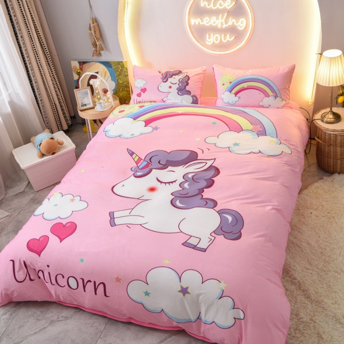 91家纺网 家纺一手货源 找家纺 ds生活馆2025新款大版卡通水晶牛奶珊瑚绒单被套三四件套 彩虹小马