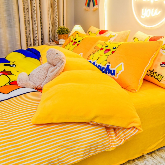 91家纺网 家纺一手货源 找家纺 ds生活馆2025新款大版卡通水晶牛奶珊瑚绒单被套三四件套 快乐皮卡