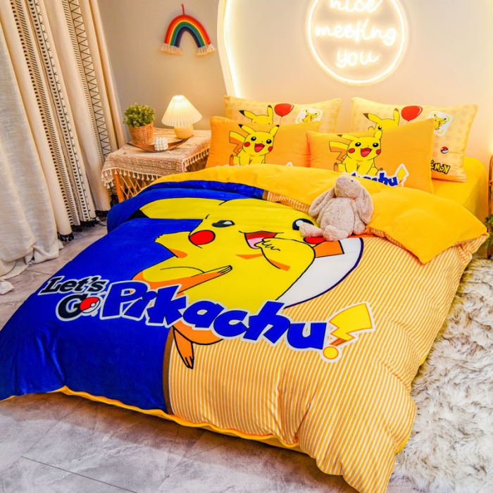 91家纺网 家纺一手货源 找家纺 ds生活馆2025新款大版卡通水晶牛奶珊瑚绒单被套三四件套 快乐皮卡