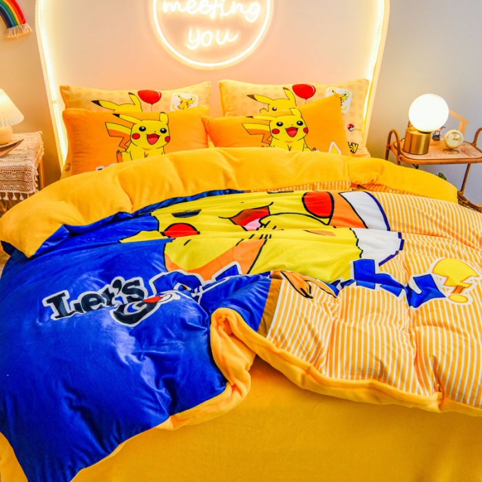 91家纺网 家纺一手货源 找家纺 ds生活馆2025新款大版卡通水晶牛奶珊瑚绒单被套三四件套 快乐皮卡