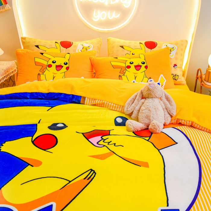 91家纺网 家纺一手货源 找家纺 ds生活馆2025新款大版卡通水晶牛奶珊瑚绒单被套三四件套 快乐皮卡