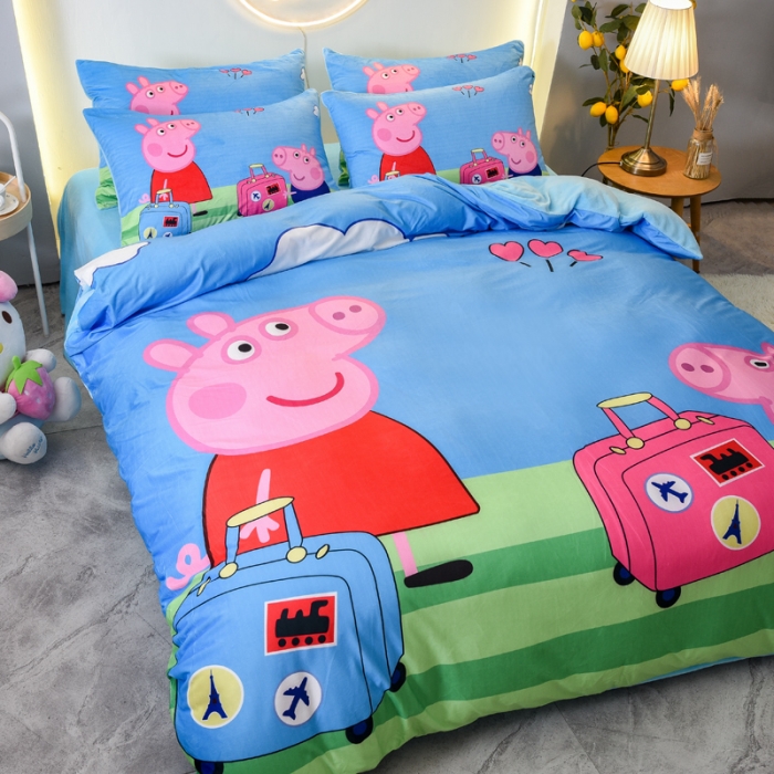 91家纺网 家纺一手货源 找家纺 ds生活馆2025新款大版卡通水晶牛奶珊瑚绒单被套三四件套 旅行佩奇