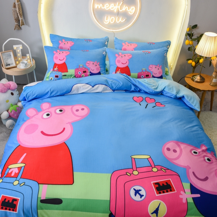 91家纺网 家纺一手货源 找家纺 ds生活馆2025新款大版卡通水晶牛奶珊瑚绒单被套三四件套 旅行佩奇